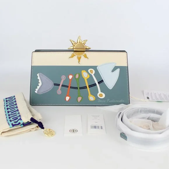 NWT TORY BURCH Fish-appliqué Frame Leather Crossbody Bag - Picture 3 of 16